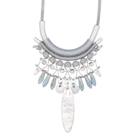 PISIMBALÁ gray and silver Mexican style necklace with beads and pendants