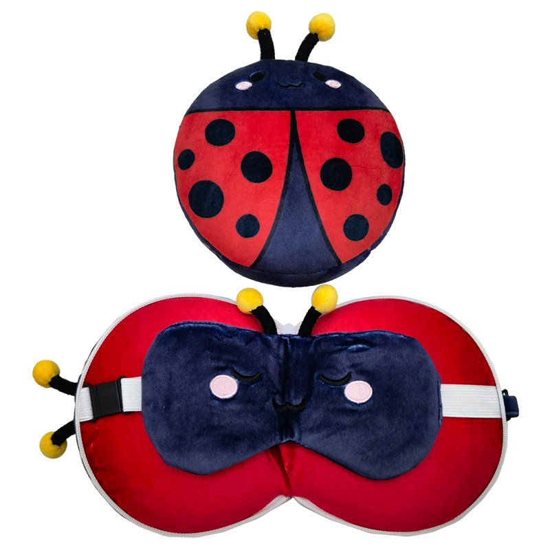 Relaxeazzz Adorabugs Ladybird pluche reiskussen en oogmasker