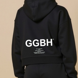 Crop hoodie with zipper "GGBH" - white