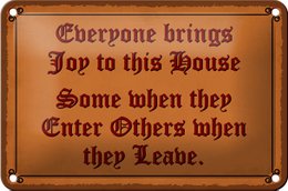 Tin sign saying 18x12cm everyone brings joy this house decoration