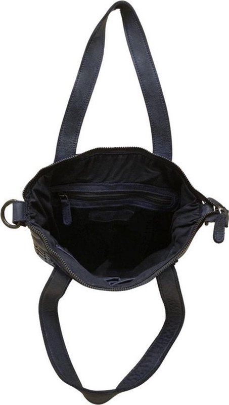 Gewassen donkerblauwe leren tas met kort en lang hengsel | Stijlvolle schoudertas