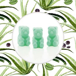 Scented wax bears in Acai Palm & Aloe fragrance, 50g. Green, bear-shaped wax melts.