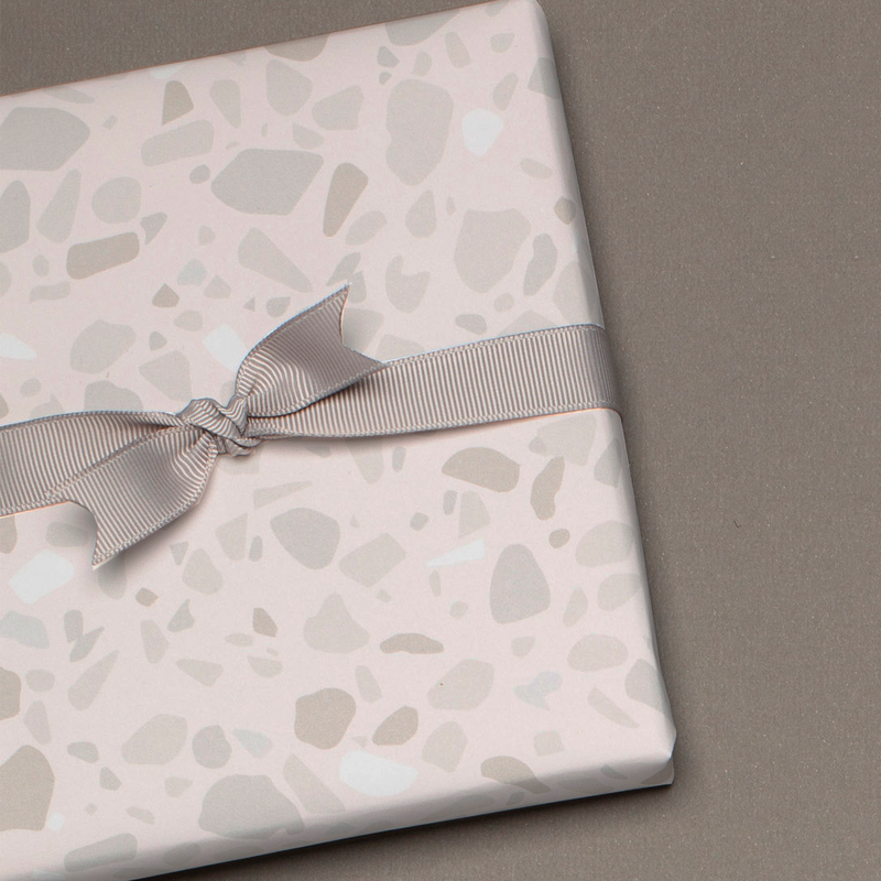 Pink wrapping paper with terrazzo pattern, packing gifts in boho style, packing gifts for women, packing mother's day gift, wrapping paper wedding