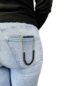 Telefoonkoord kort onyx en stainless steel ketting