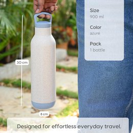 Ecofy Earth Friendly Eco Kildevandsflaske til kontor og skoler | Vandflaske i rustfrit stål til børn og voksne lavet med risskaller | Lækagesikker |1 enhed, 900 ml | TUV certificeret