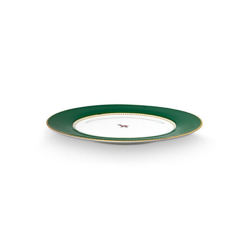 Plate Love Birds Deer Dark Green 26.5cm