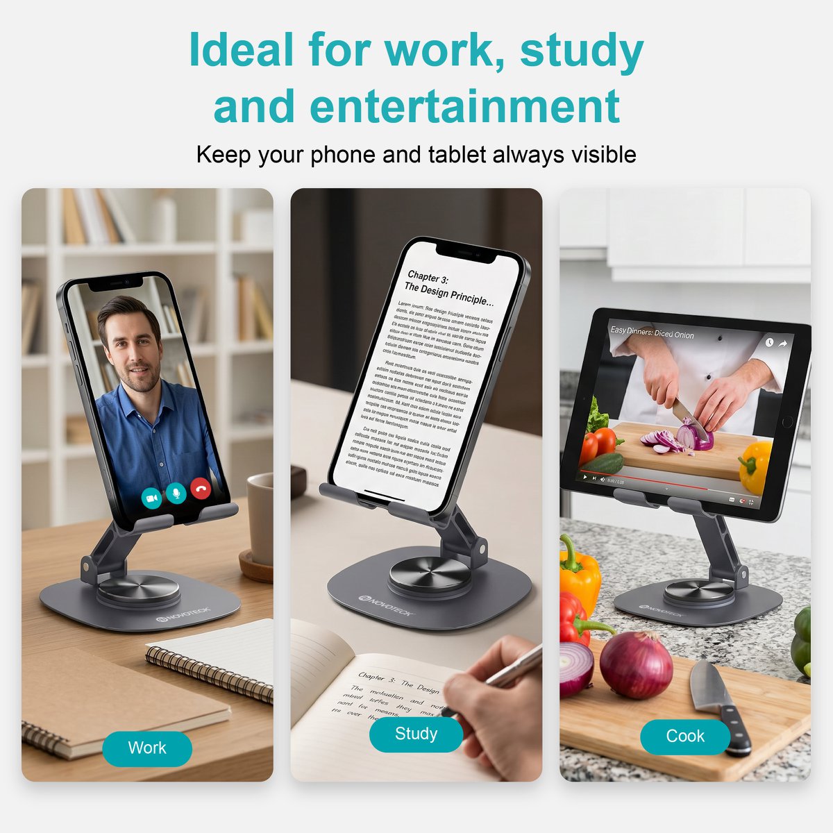 NOVOTECK Z-094 Soporte Giratorio Plegable para Teléfono - Base Metálica con Ángulo Ajustable de 360° para Smartphones y Tabletas