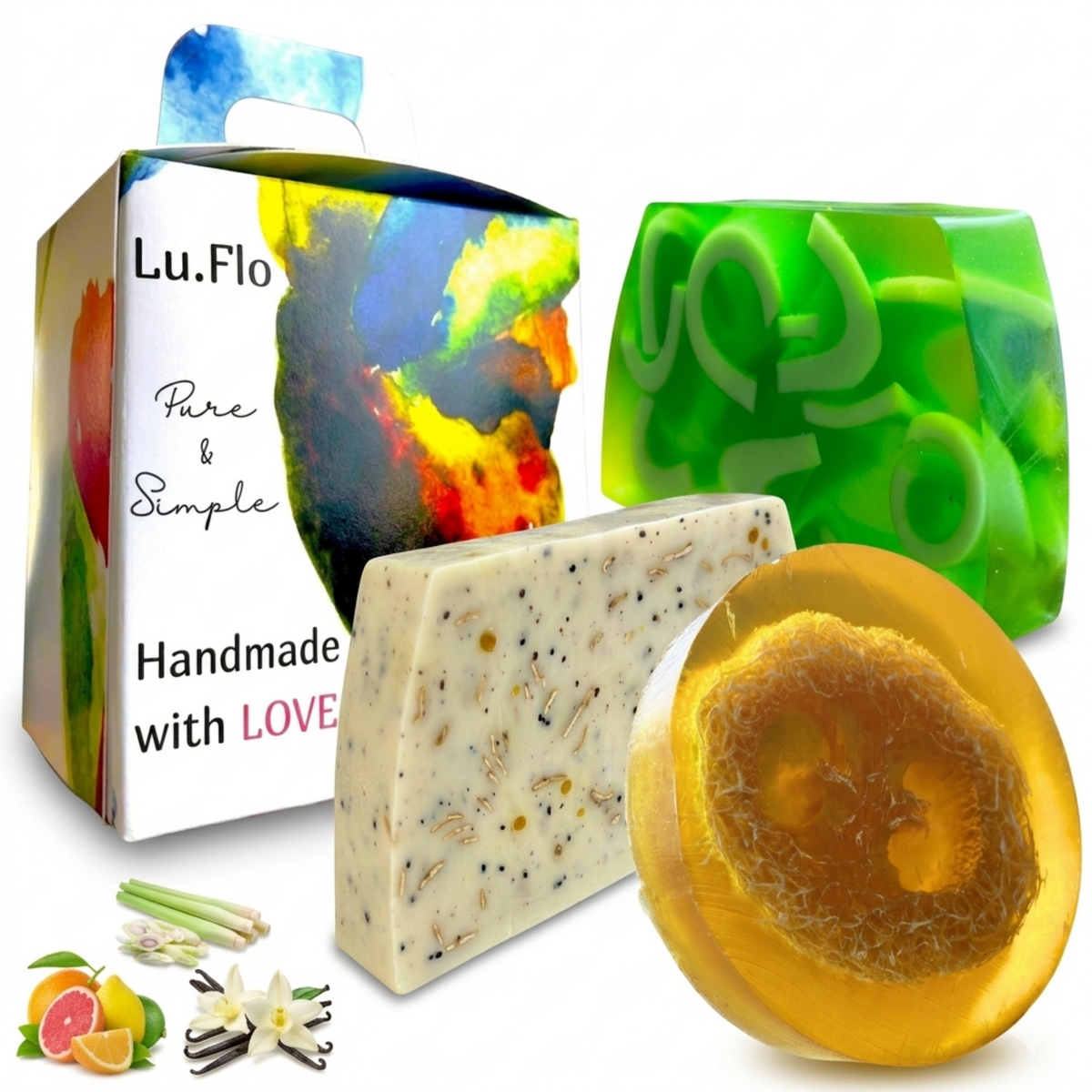 Coffret de savons artisanaux à la glycérine (3 pièces) – Agrumes, Vanille, Pamplemousse