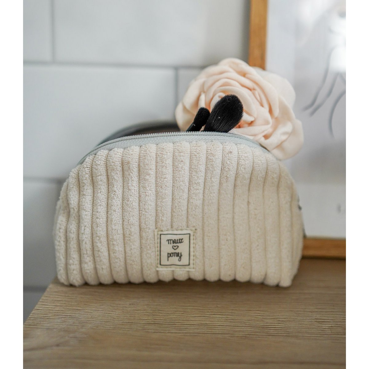 Gebroken wit - Corduroy Vanity Bag met waterdichte binnenkant