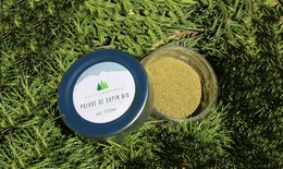 Organic fir pepper, a single spice with a distinctive earthy and slightly peppery flavor. The ground pepper is packaged in a dark green container with the brand's logo.