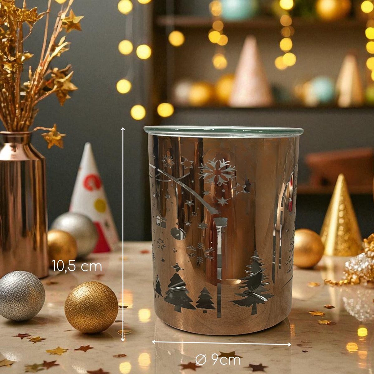 Brændt-parfum julemetallaserskæring-arch & rensdyr mønster-essentiel olier, voks og parfume-aftagelige glasskop-chic chic atmosfære