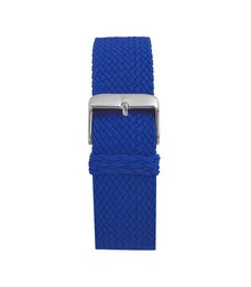 A blue, woven strap watch with a silver-tone case.