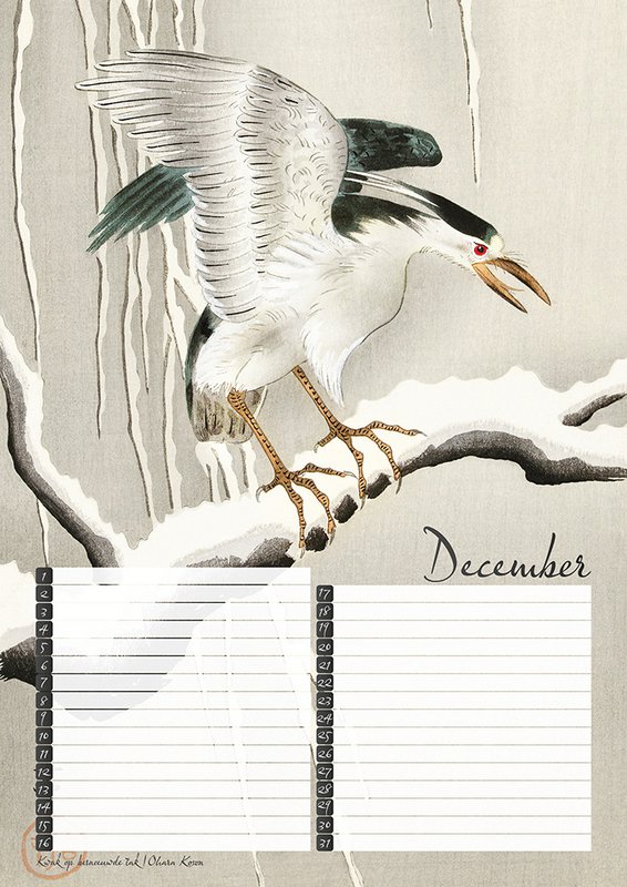 Calendario di compleanno Stampe di uccelli del maestro giapponese Koson