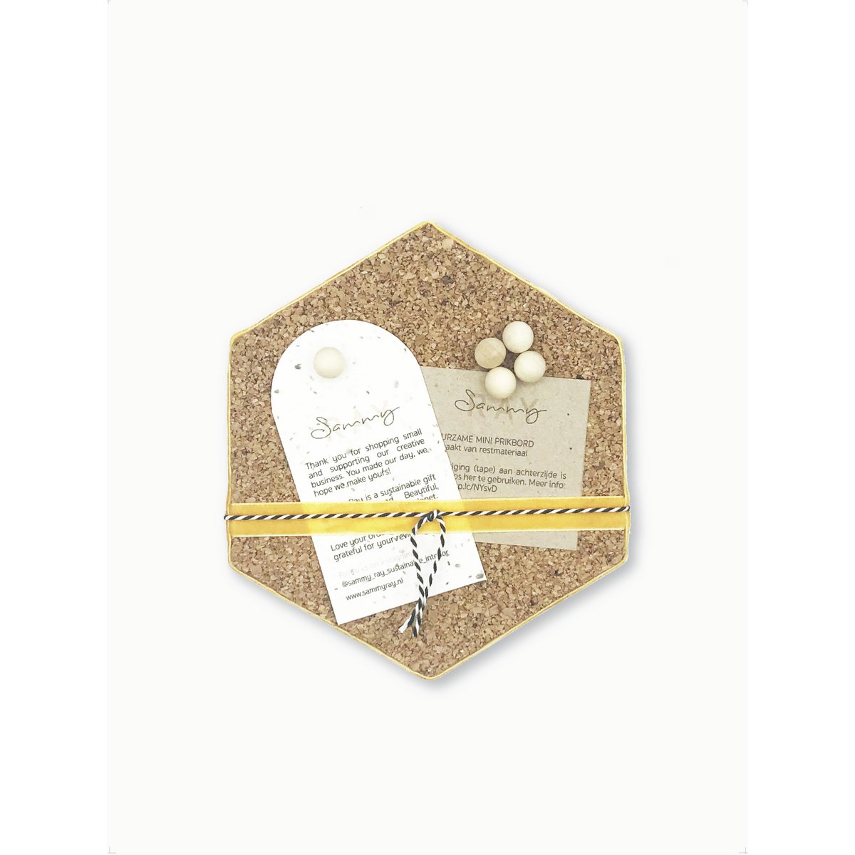 Mini hexagon prikbord kurk - Geel
