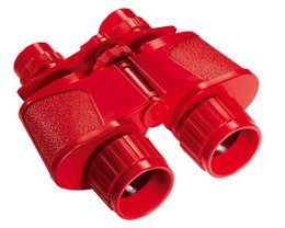 Red binoculars, plastic toy binoculars, educational toy, bright red color, children's optical toy