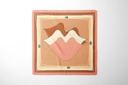 Silk square scarf in old rose color, 67*67 cm in size, featuring an abstract geometric mountain design.