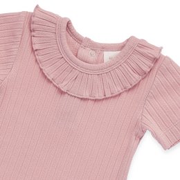 Baby lichaam kort -arm - met gegolfde decoratie op de nek en Ajour Jersey - Pink