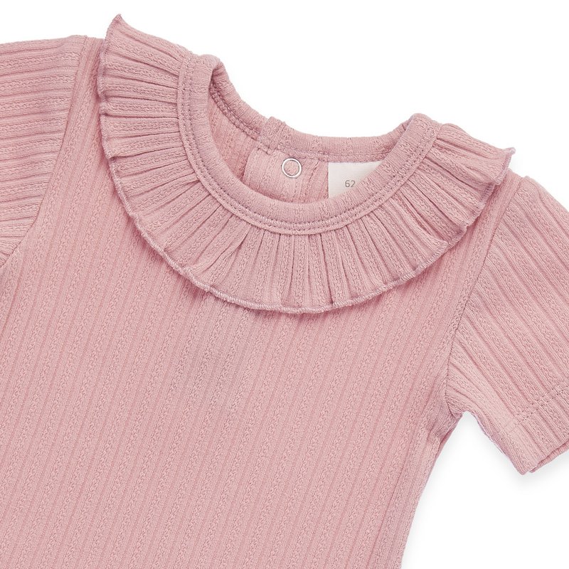 Baby lichaam kort -arm - met gegolfde decoratie op de nek en Ajour Jersey - Pink