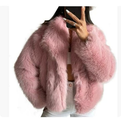 Winter Plush Coat Fashion Warm Thicken Fluffy Lapel Jacket Outwear Casual Long Sleeve Tops Womens Clothing