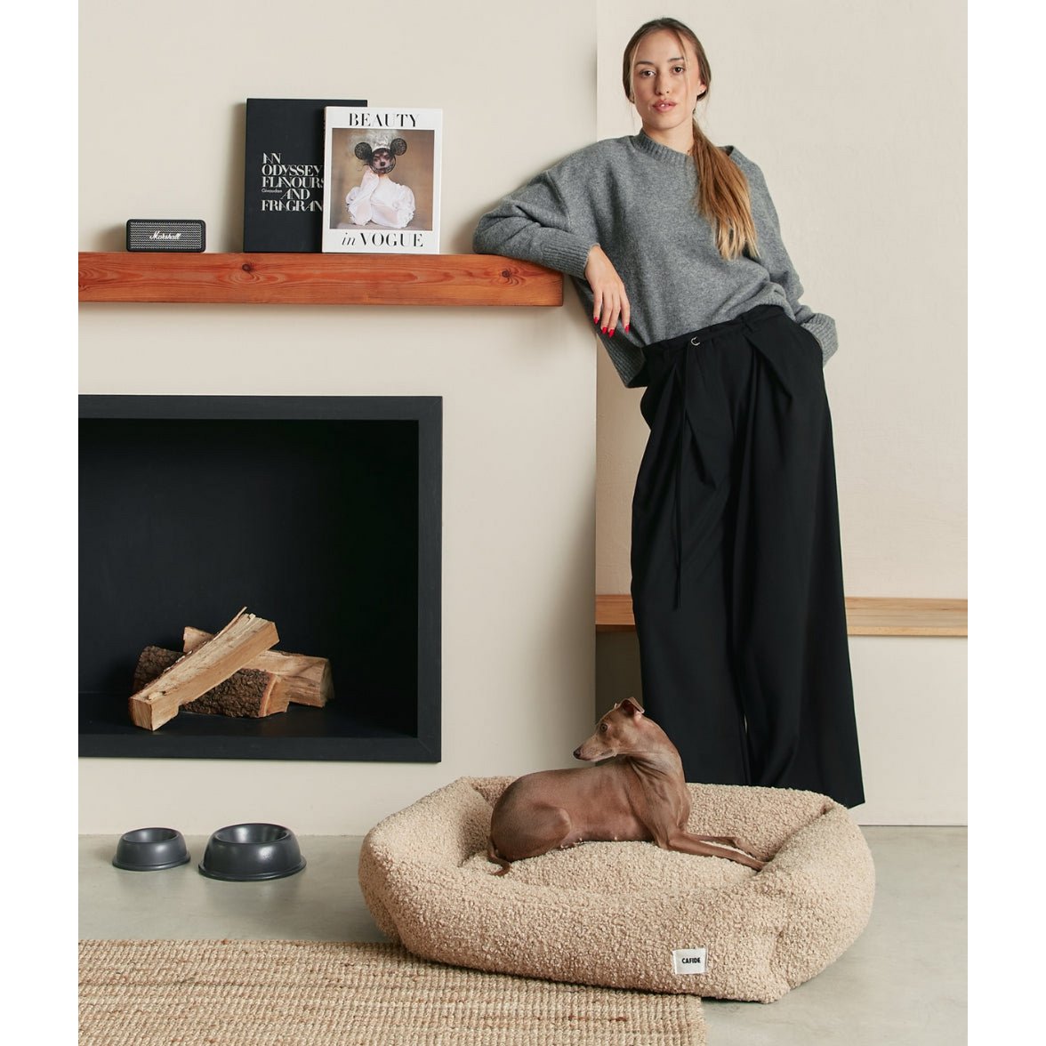 Beige Shearling Dog Bed, Snozy