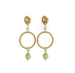 Statement Earrings Peridot & Moonstone - Gold
