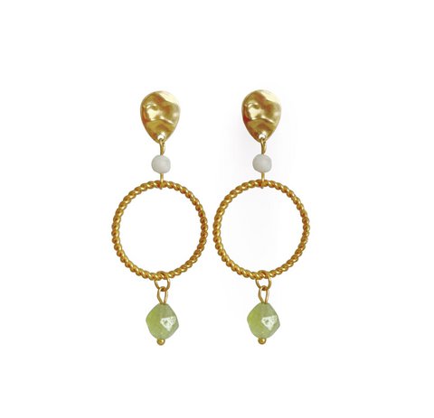 Statement Earrings Peridot & Moonstone - Gold