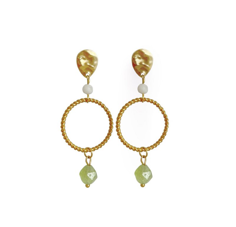 Statement Earrings Peridot & Moonstone - Gold