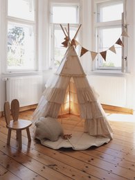 Set „Shabby Chic“ Tipi mit Rüschen und Blättermatte „Weiß“.