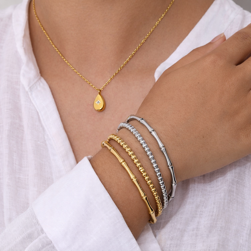 Athan - Bracelet Jonc Bambou Or Argent