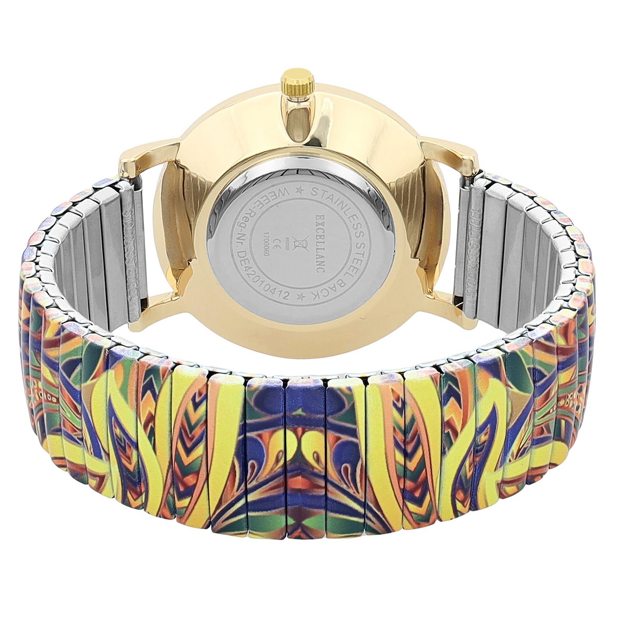 Excellanc Damenuhr mit Edelstahlzugband, goldfarbig/mehrfarbig