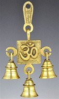 Om Symbol Solid Brass Wall Hanging Chime with Three Bells