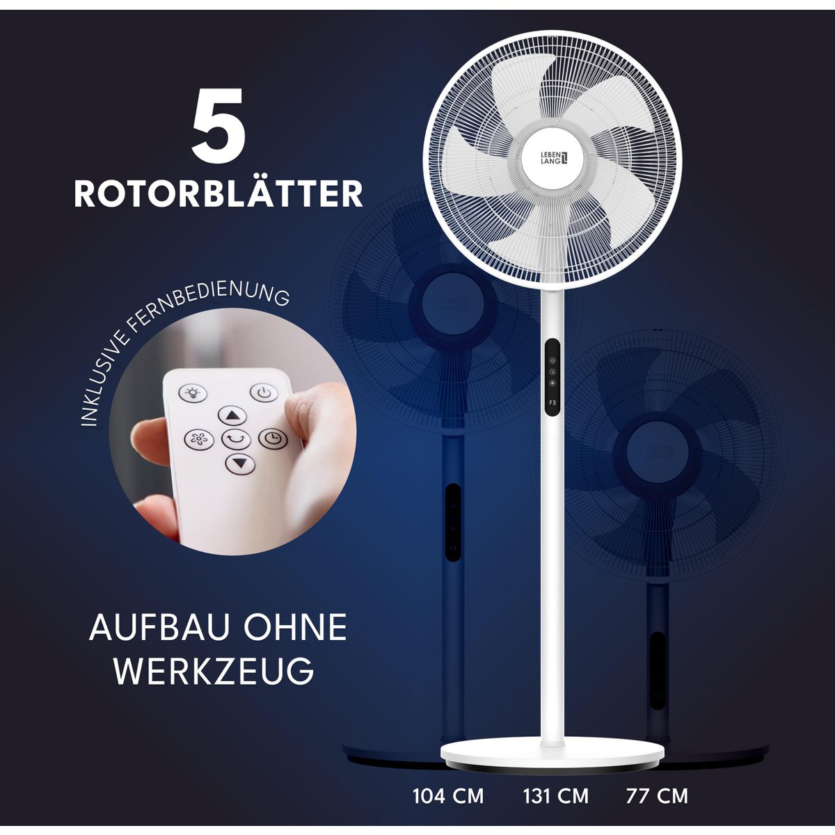 LIFETIME standing fan quiet - with remote control & LED display & 5 modes I oscillating energy saving I fan fans quiet standing fan for living room bedroom