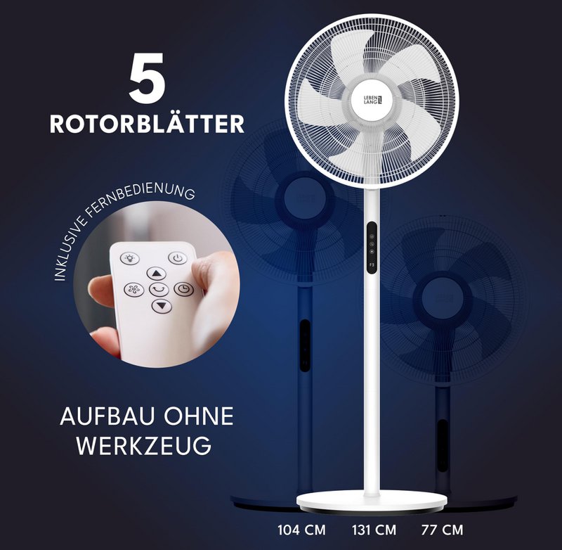 Ventilatore da terra silenzioso LIFETIME - con telecomando e display LED e 5 modalità I Risparmio energetico oscillante I Ventilatori Ventilatore da terra silenzioso per soggiorno camera da letto