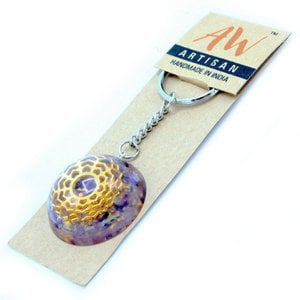 OrgK-02 - Orgonite Power Keyring - Amethyst Mandala Hearts