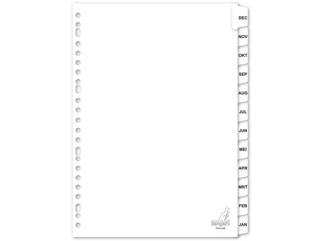 Tabblad Kangaro A4 letters karton 180grs 23r. 12dlg wit jan-dec