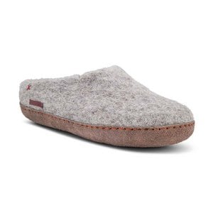 Klassischer Slipper - Filzpantoffel mit Ledersohle, grau