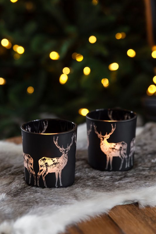 Tea light set of 2 deer H 8 cm matt black