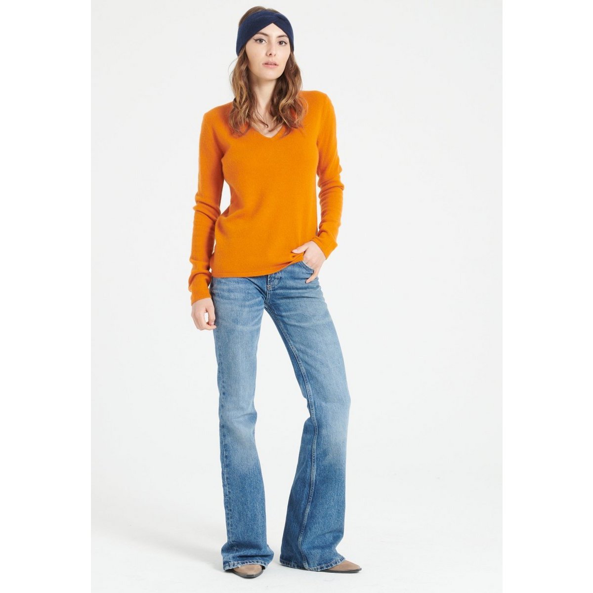LILLY 2 Maglia scollo a V in cashmere arancione zucca