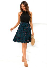 Black Halterneck Top 2 i 1 mini kjole i blå leopardprint