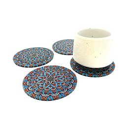 Metal coasters - 4 Set - Mandala - Blue - 9cm