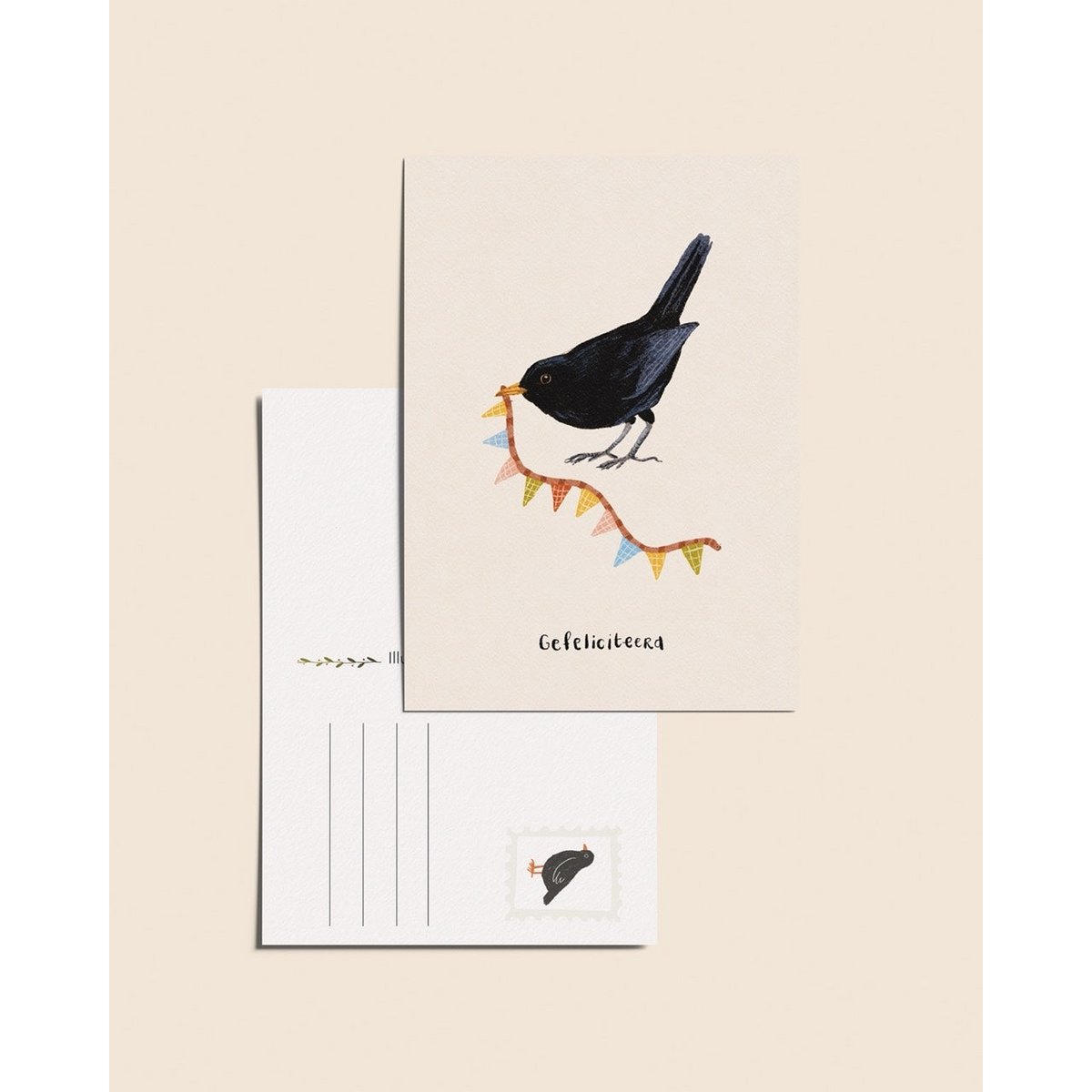 “Congratulations blackbird” – A6 Illustrated Postcard | Birthday Card | 350gsm Tintoretto Gesso