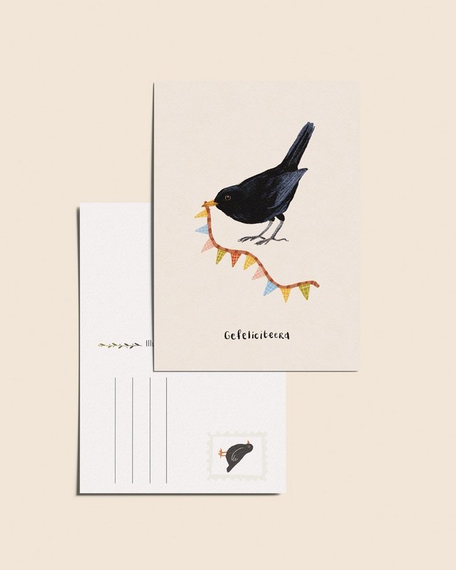 “Congratulations blackbird” – A6 Illustrated Postcard | Birthday Card | 350gsm Tintoretto Gesso