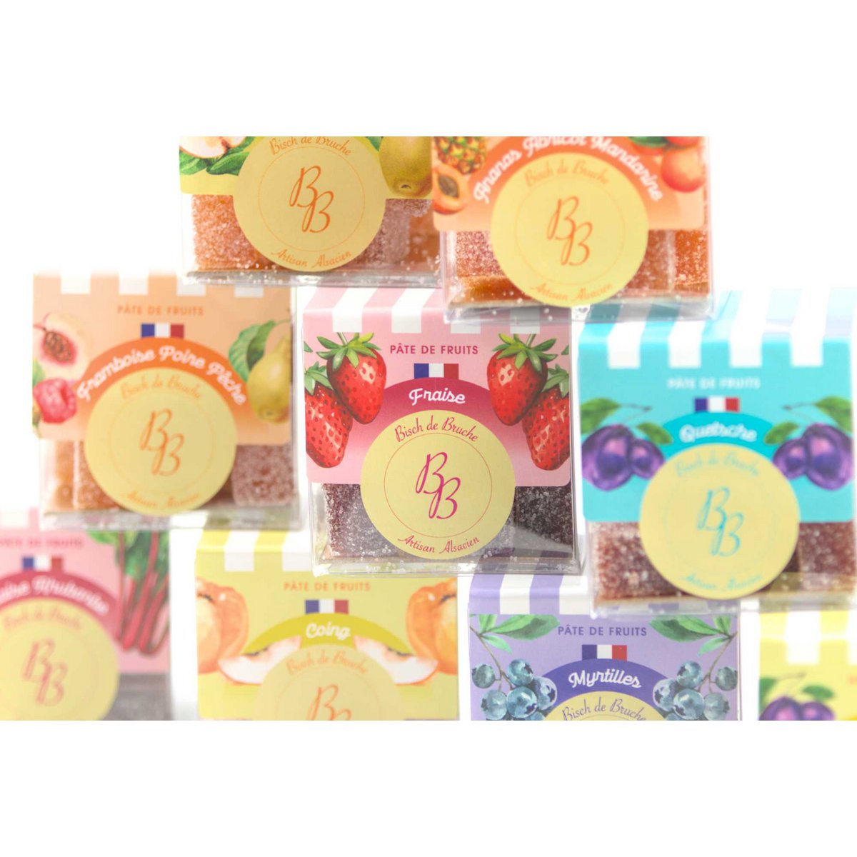 Fruchtgelee-Mischung: Himbeere, Birne und Pfirsich (180g-Box)