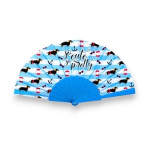 Dachshund Folding Hand Fan - Nautical Print Summer