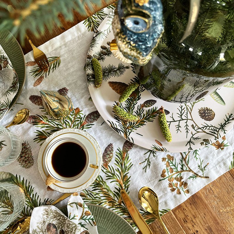 Linen table runner - Pine trees
