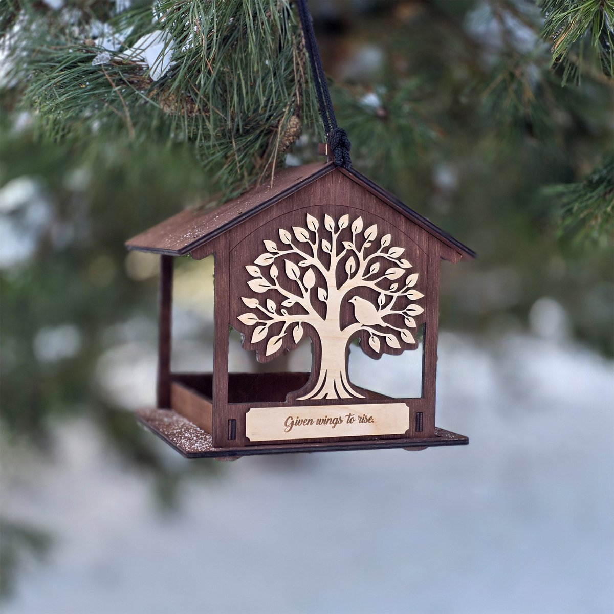 Handgefertigter Vogelfutterspender aus Holz, Garten- und Wildtiergeschenk