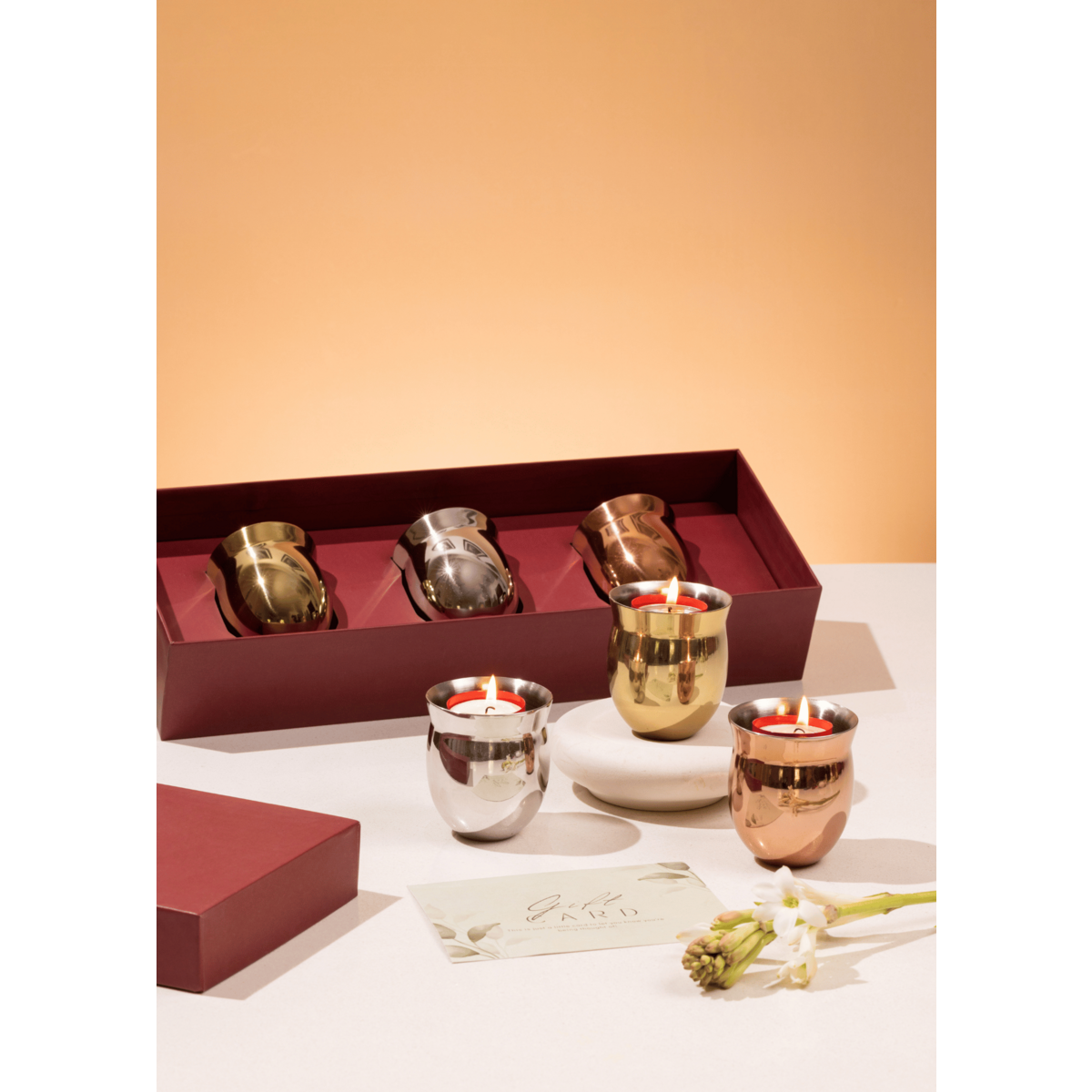 Kaarshouder | Handgemaakte metalen theelichtjes cadeau | Set van 3