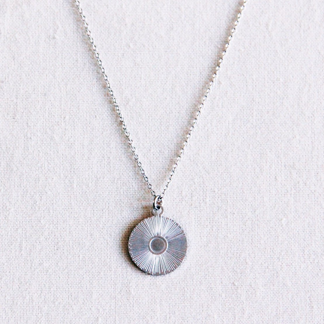 Stainless steel fine chain with round fantasy charm - silver