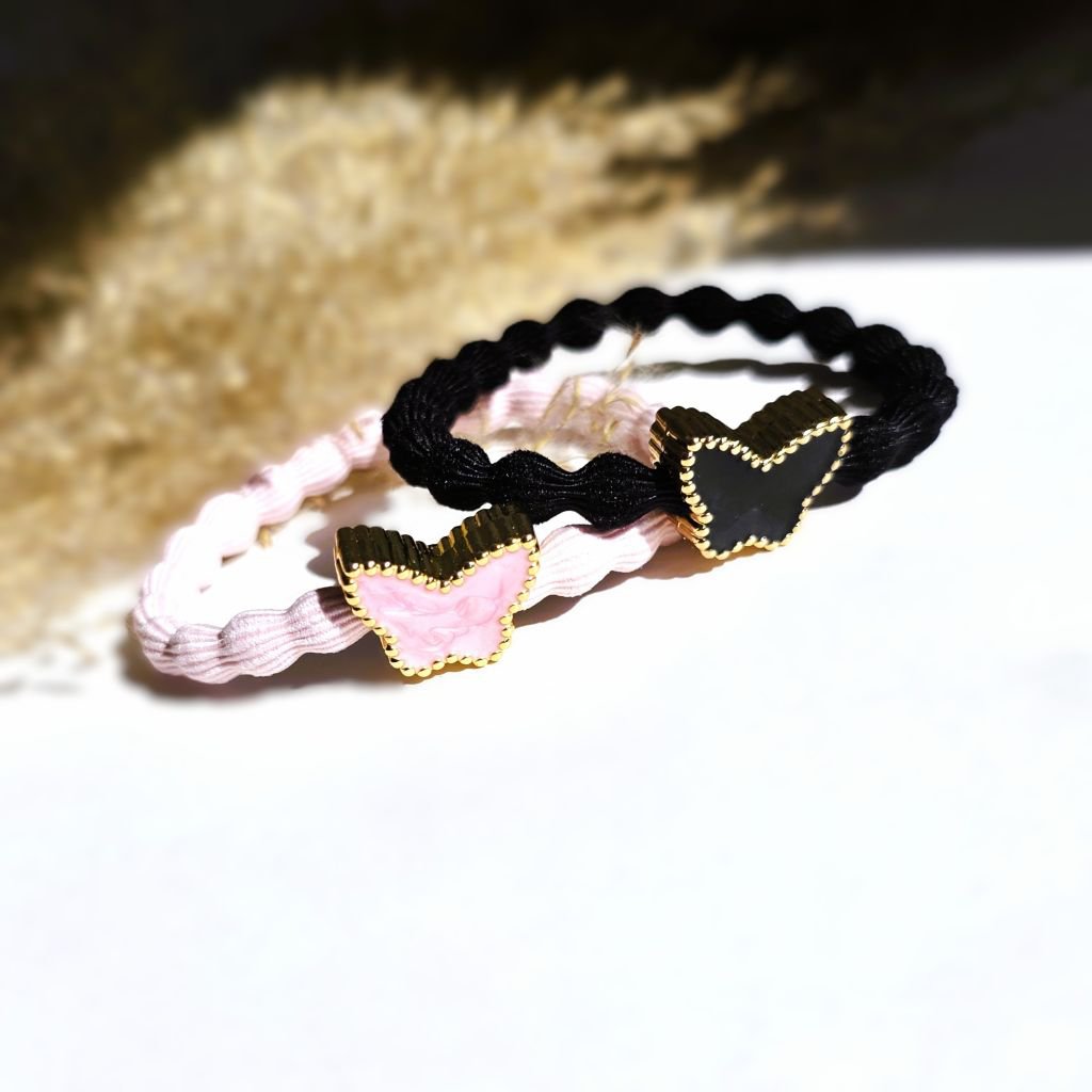 Elastique cheveux papillon rose tendre