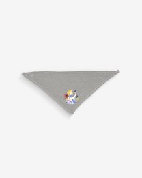 Gray bandana with Alice in Wonderland-inspired embroidered design, made of 100% organic cotton certified OEKO-TEX.